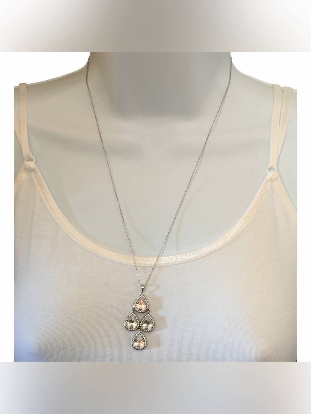 Sterling Silver Teardrop Crystal Pendant adjustable Necklace 18-21” articulated